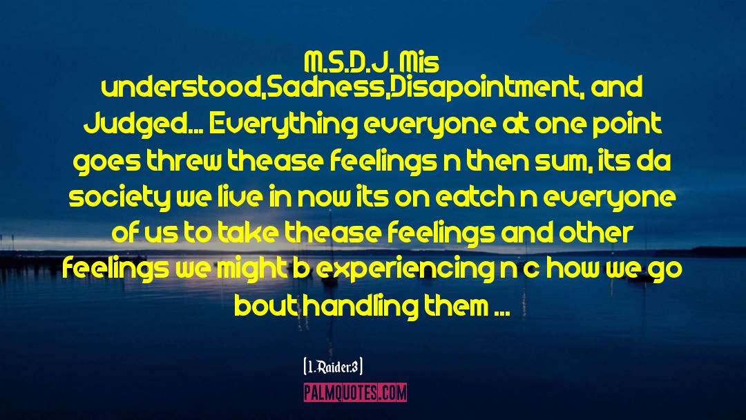 1.Raider.3 Quotes: M.S.D.J. <br />Mis understood,Sadness,Disapointment, and