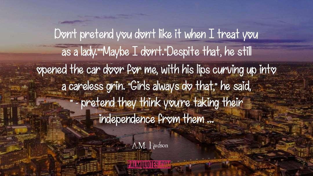 A.M. Hudson Quotes: Don't pretend you don't like