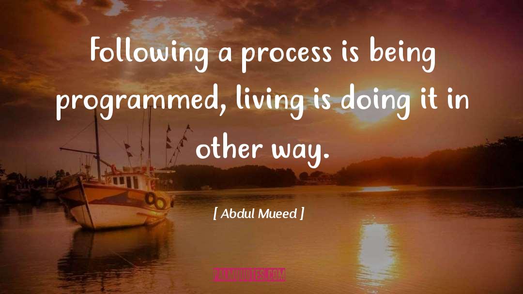 Abdul Mueed Quotes: Following a process is being