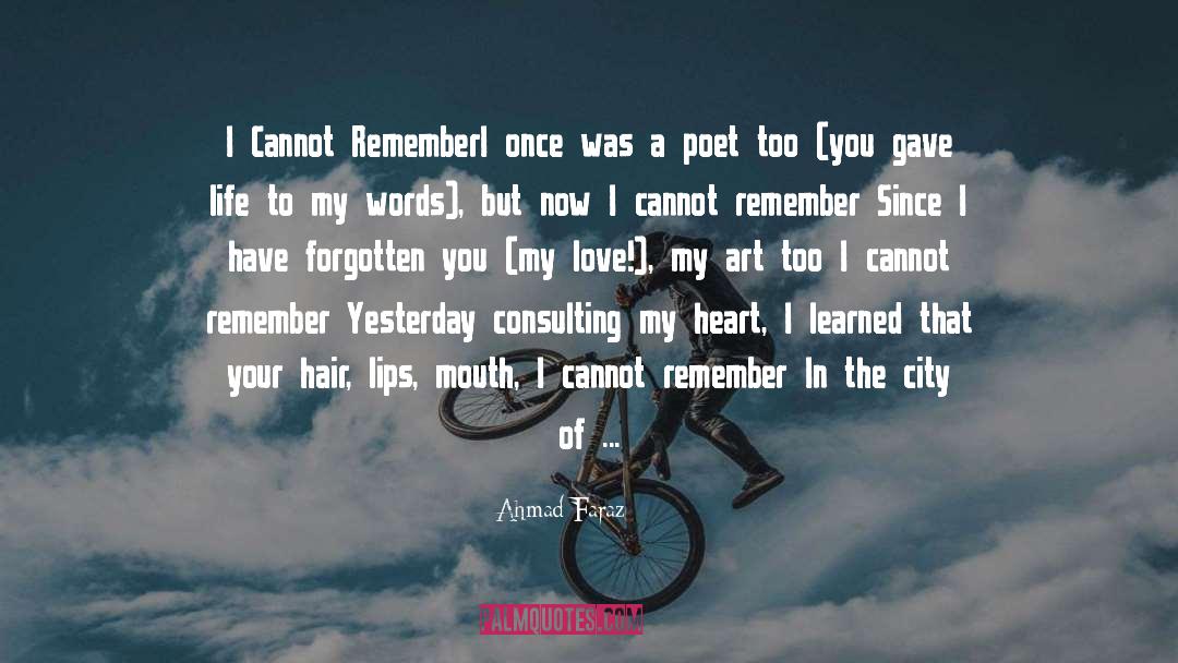 Ahmad Faraz Quotes: I Cannot Remember<br /><br />I