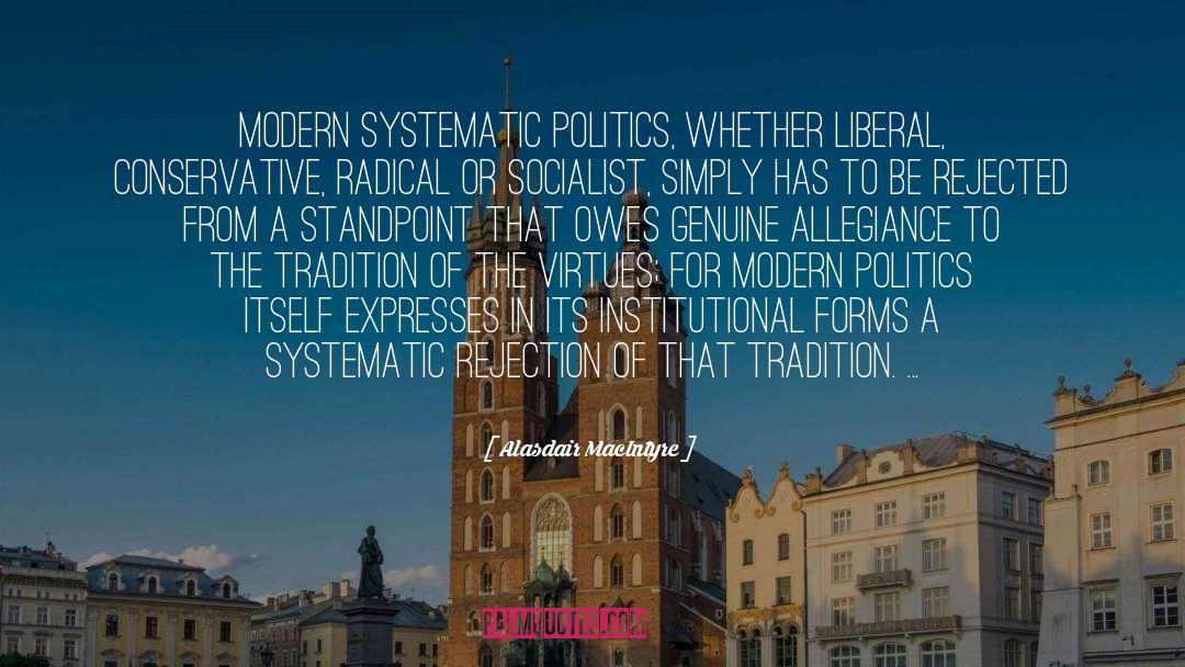 Alasdair MacIntyre Quotes: Modern systematic politics, whether liberal,