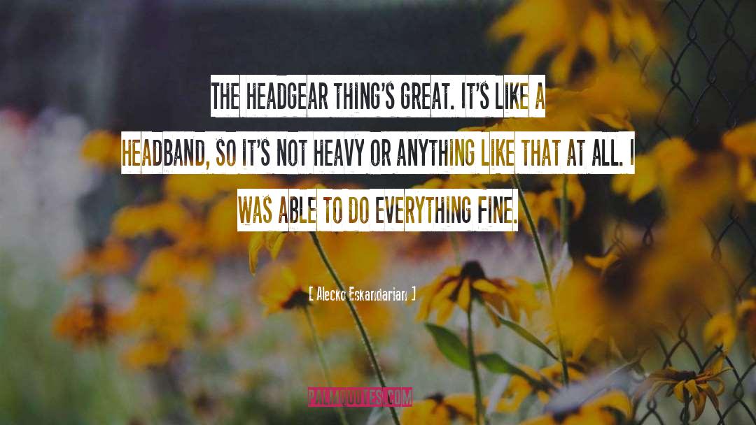 Alecko Eskandarian Quotes: The headgear thing's great. It's