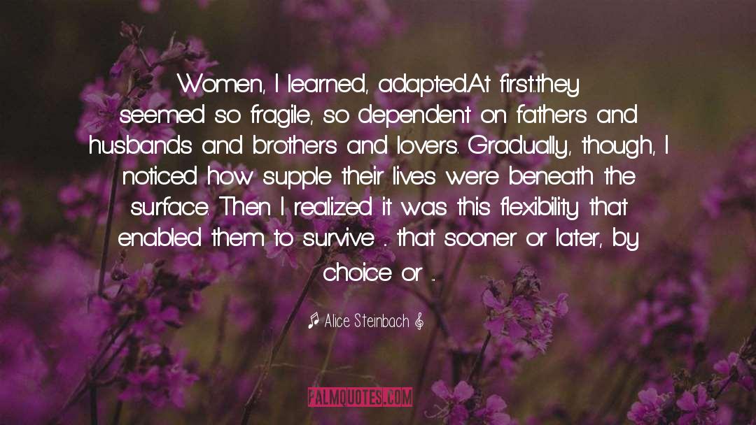 Alice Steinbach Quotes: Women, I learned, adapted.<br>At first..they