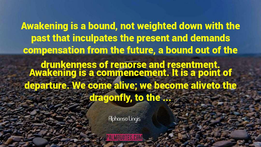 Alphonso Lingis Quotes: Awakening is a bound, not