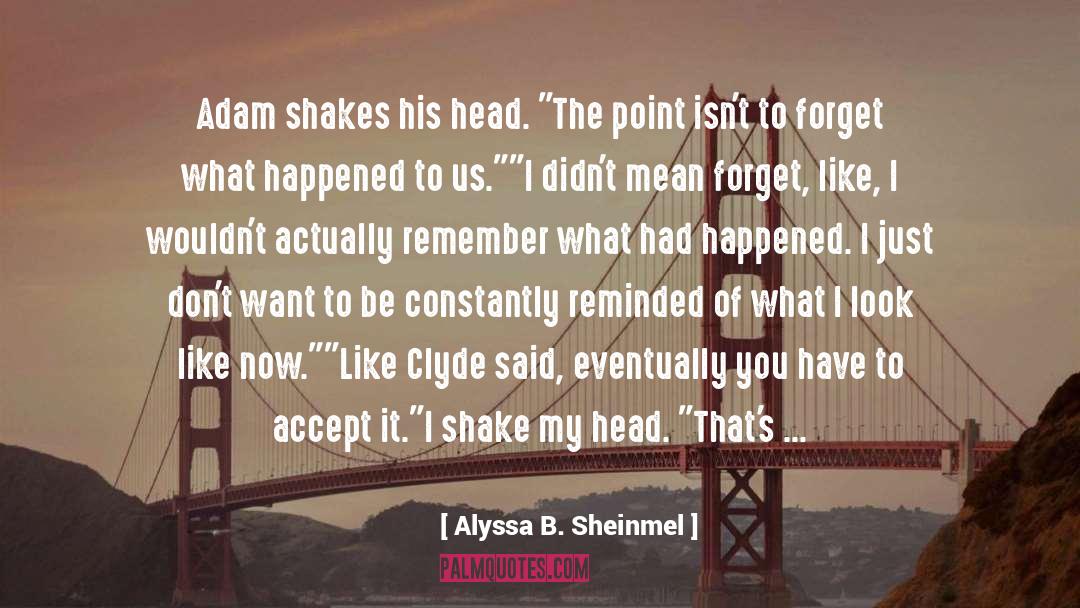 Alyssa B. Sheinmel Quotes: Adam shakes his head. 