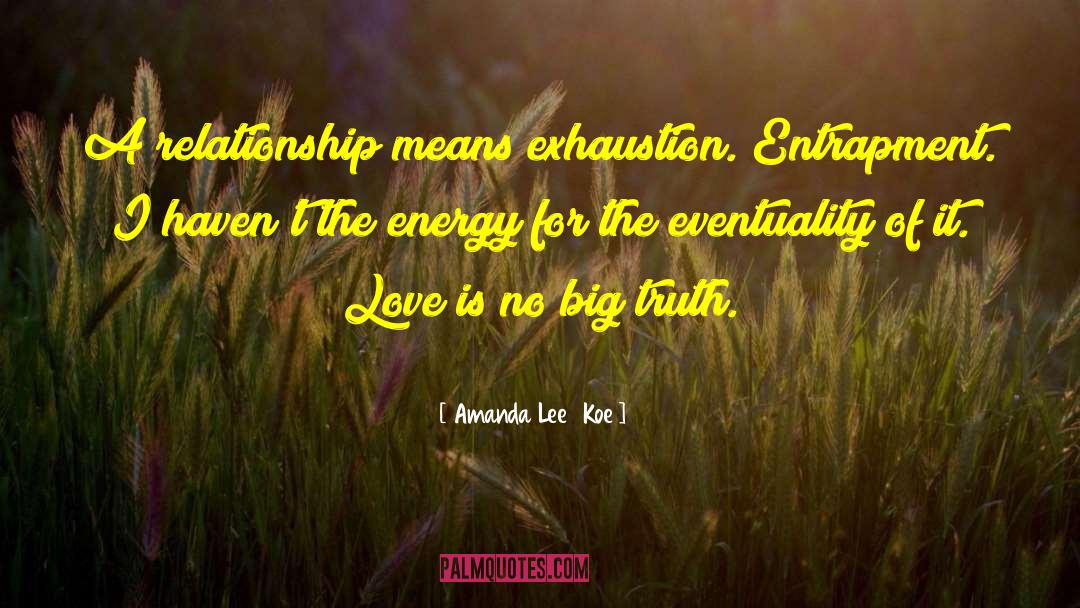 Amanda Lee   Koe Quotes: A relationship means exhaustion. Entrapment.