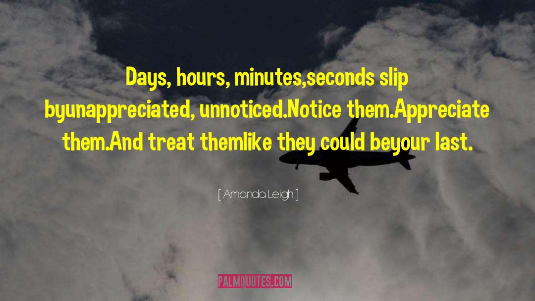 Amanda Leigh Quotes: Days, hours, minutes,<br>seconds slip by<br>unappreciated,