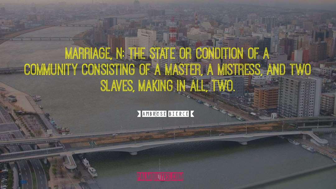 Ambrose Bierce Quotes: Marriage, n: the state or