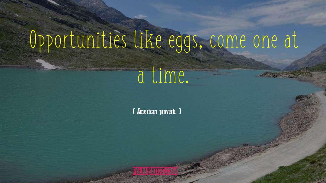American Proverb. Quotes: Opportunities like eggs, come one