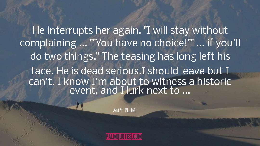 Amy Plum Quotes: He interrupts her again. 