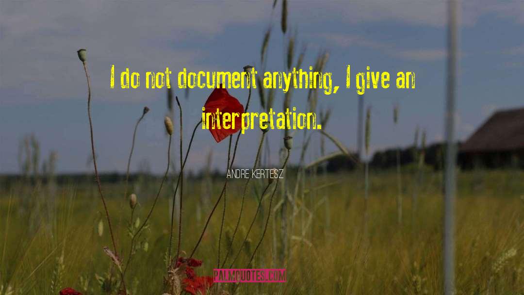 Andre Kertesz Quotes: I do not document anything,