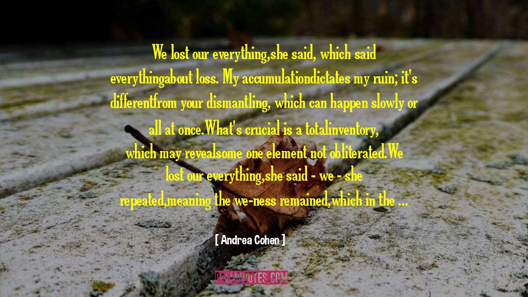 Andrea Cohen Quotes: We lost our everything,<br />she