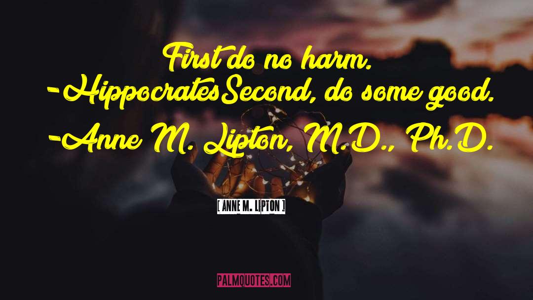 Anne M. Lipton Quotes: First do no harm. -Hippocrates<br>Second,