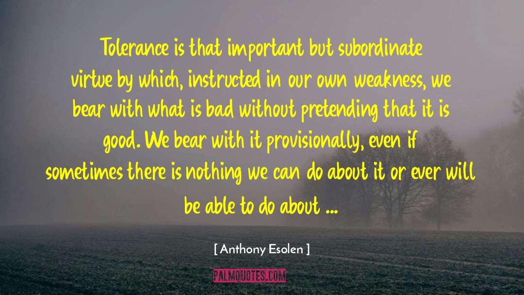 Anthony Esolen Quotes: Tolerance is that important but