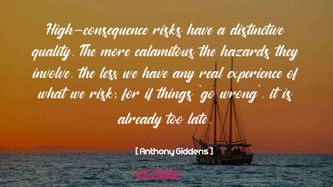 Anthony Giddens Quotes: High-consequence risks have a distinctive