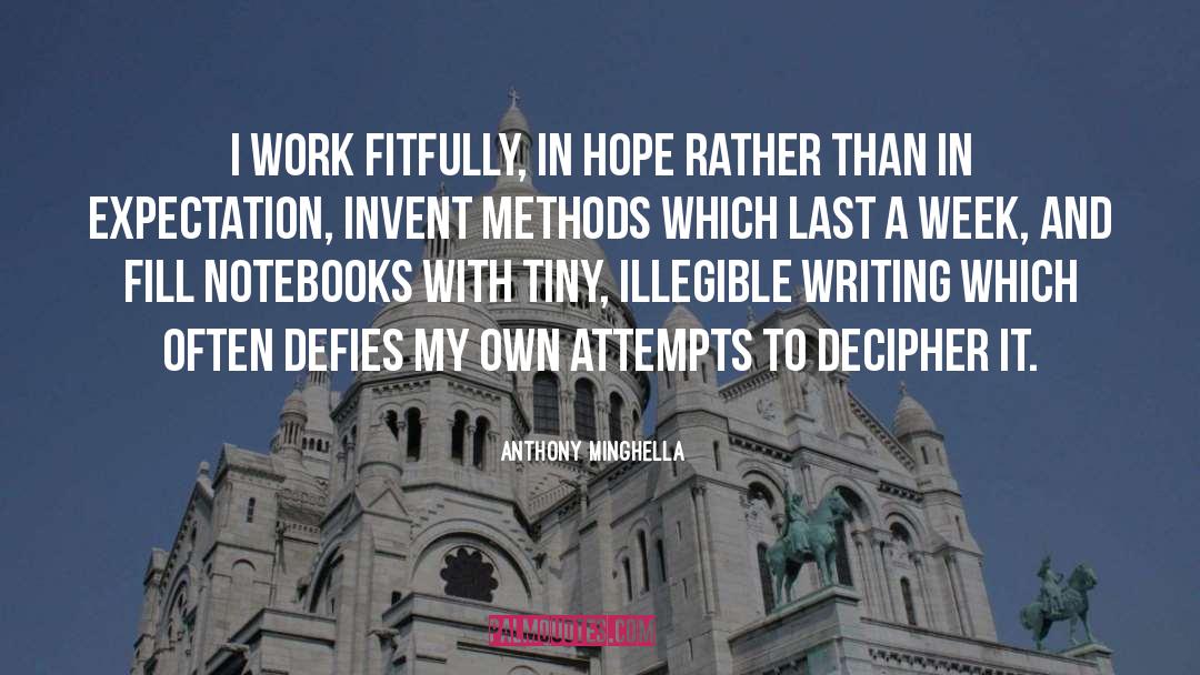 Anthony Minghella Quotes: I work fitfully, in hope