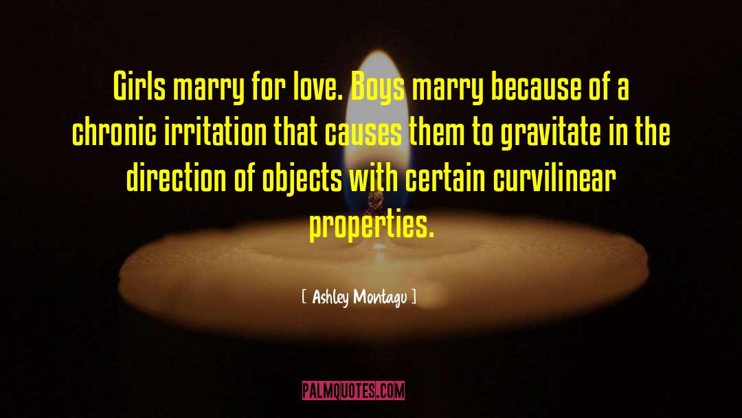 Ashley Montagu Quotes: Girls marry for love. Boys