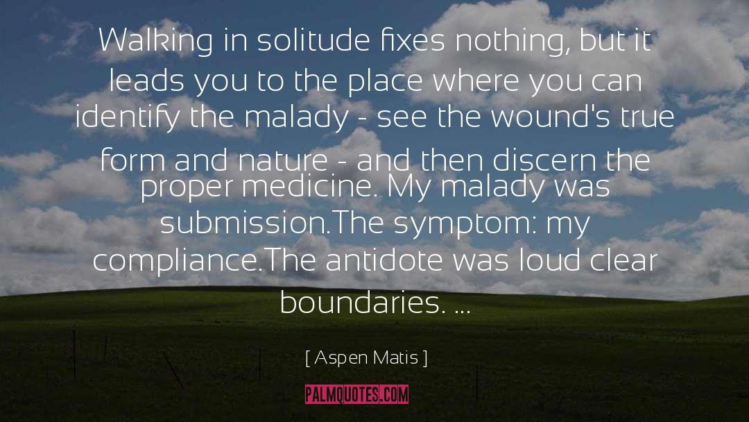 Aspen Matis Quotes: Walking in solitude fixes nothing,