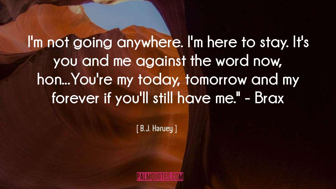 B.J. Harvey Quotes: I'm not going anywhere. I'm