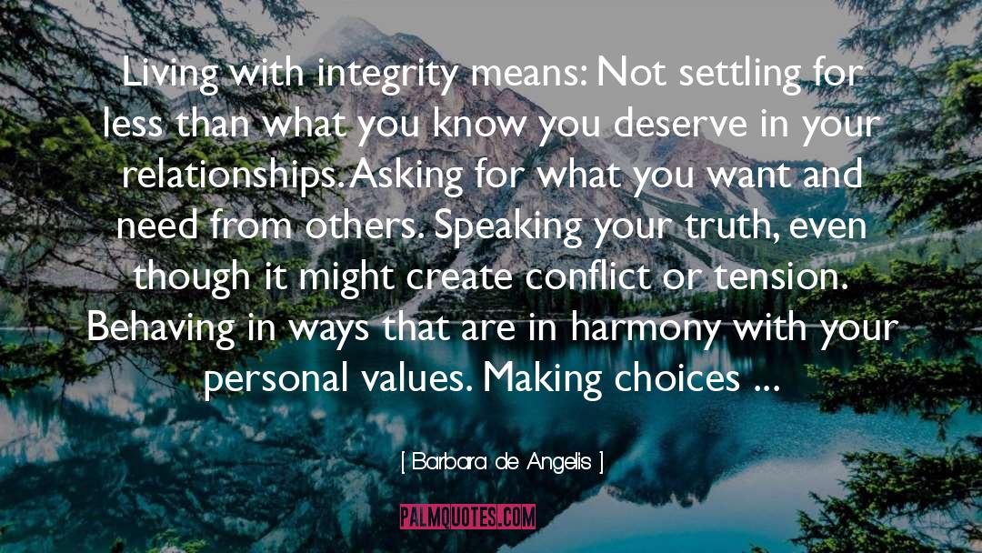 Barbara De Angelis Quotes: Living with integrity means: Not