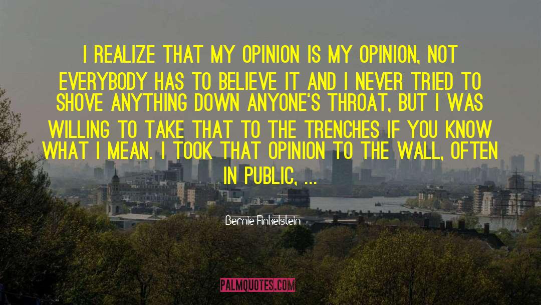 Bernie Finkelstein Quotes: I realize that my opinion