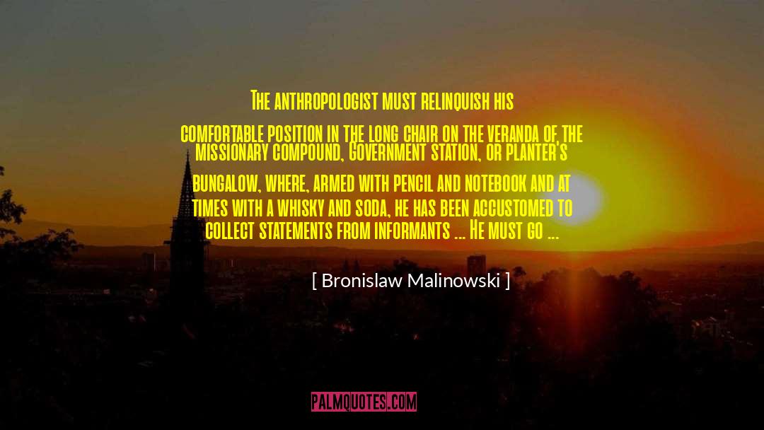 Bronislaw Malinowski Quotes: The anthropologist must relinquish his