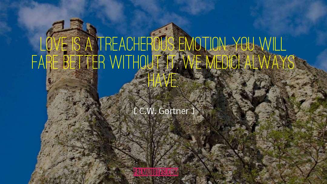 C.W. Gortner Quotes: Love is a treacherous emotion.