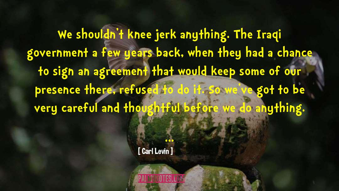 Carl Levin Quotes: We shouldn't knee jerk anything.
