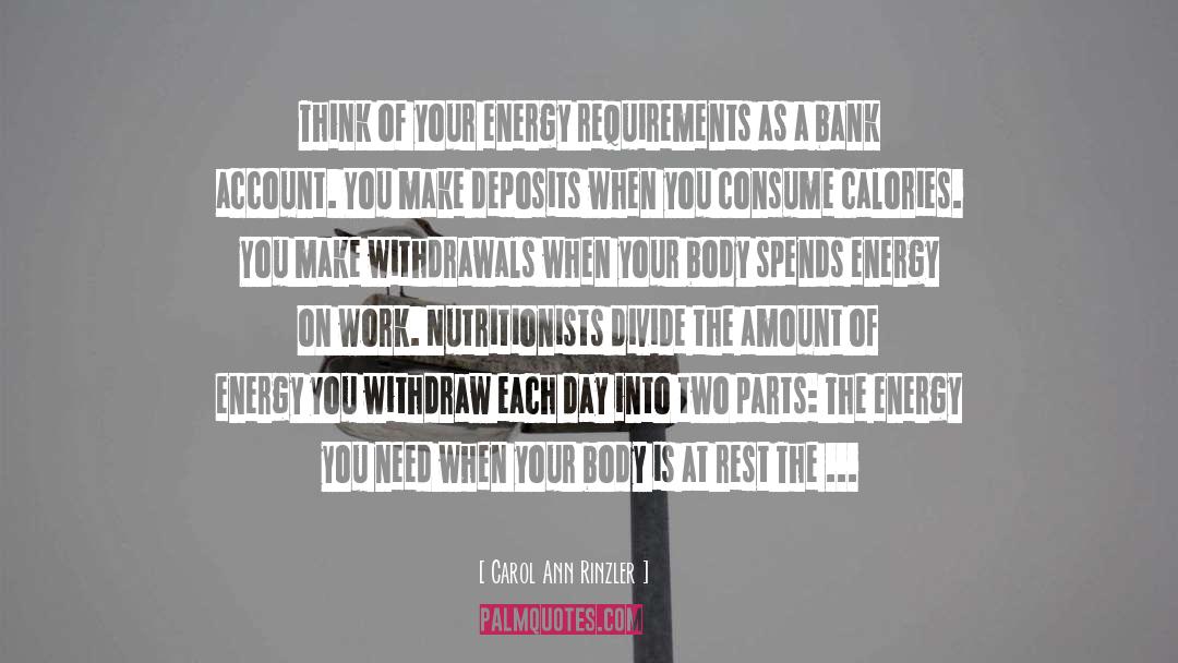 Carol Ann Rinzler Quotes: Think of your energy requirements