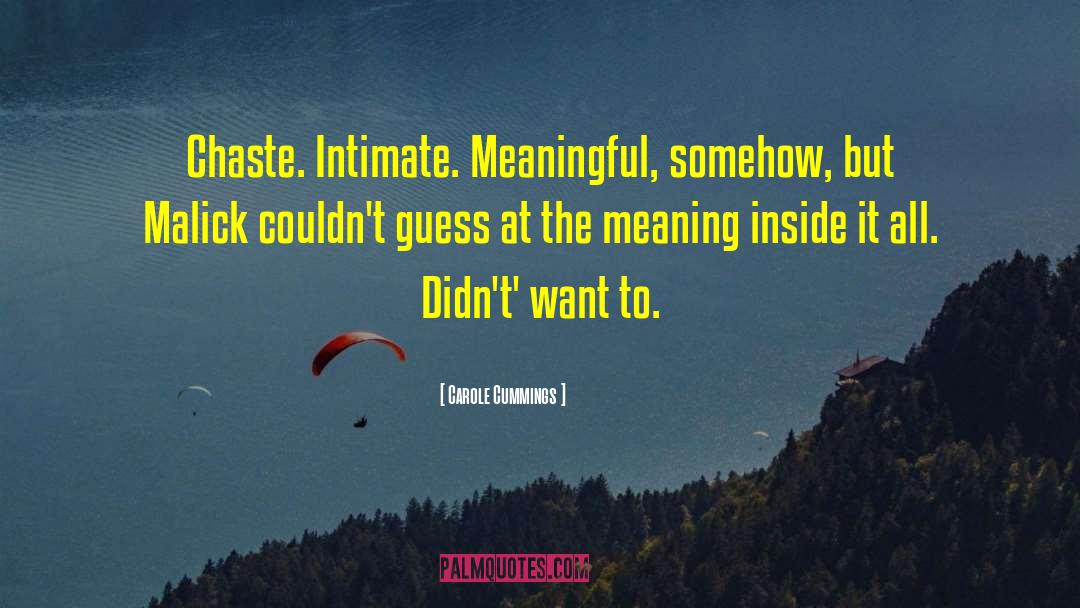 Carole Cummings Quotes: Chaste. Intimate. Meaningful, somehow, but