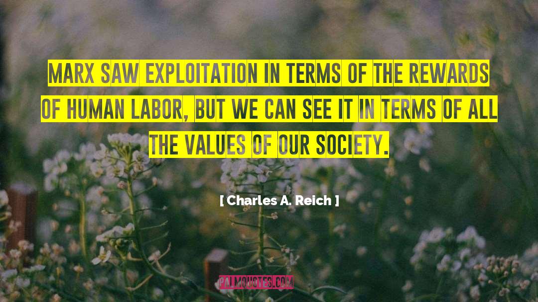 Charles A. Reich Quotes: Marx saw exploitation in terms