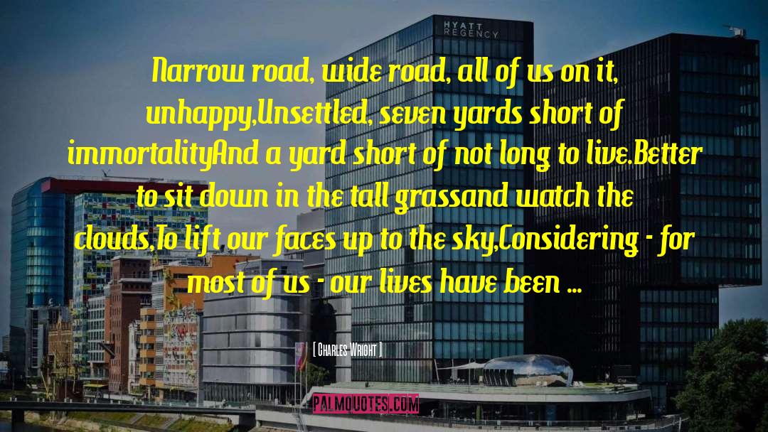 Charles Wright Quotes: Narrow road, wide road, all