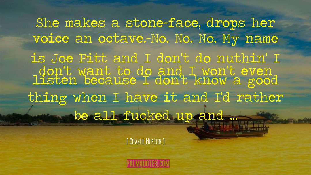 Charlie Huston Quotes: She makes a stone-face, drops