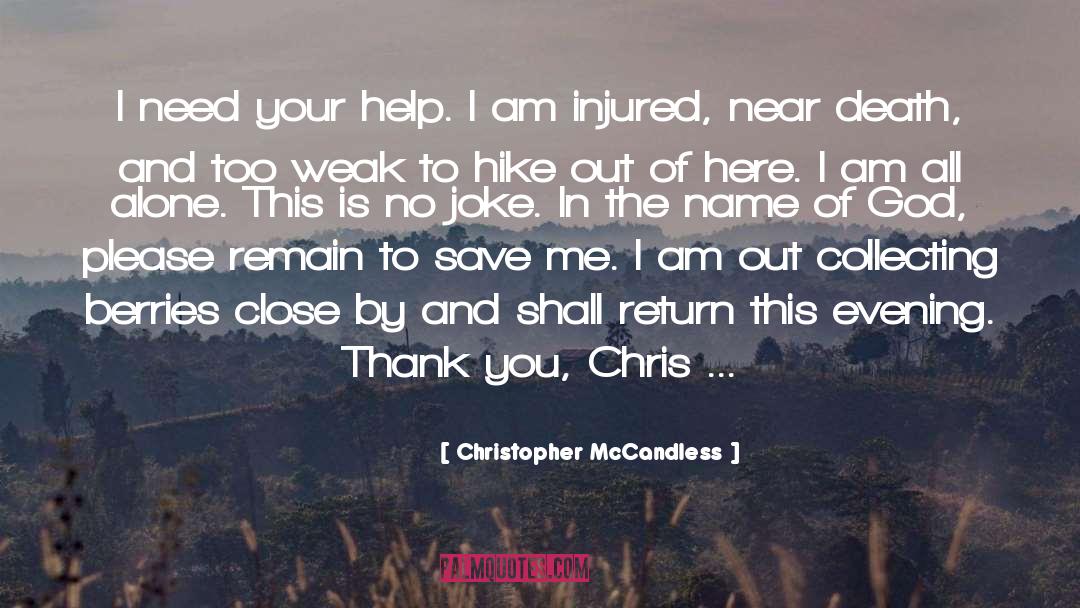 Christopher McCandless Quotes: I need your help. I