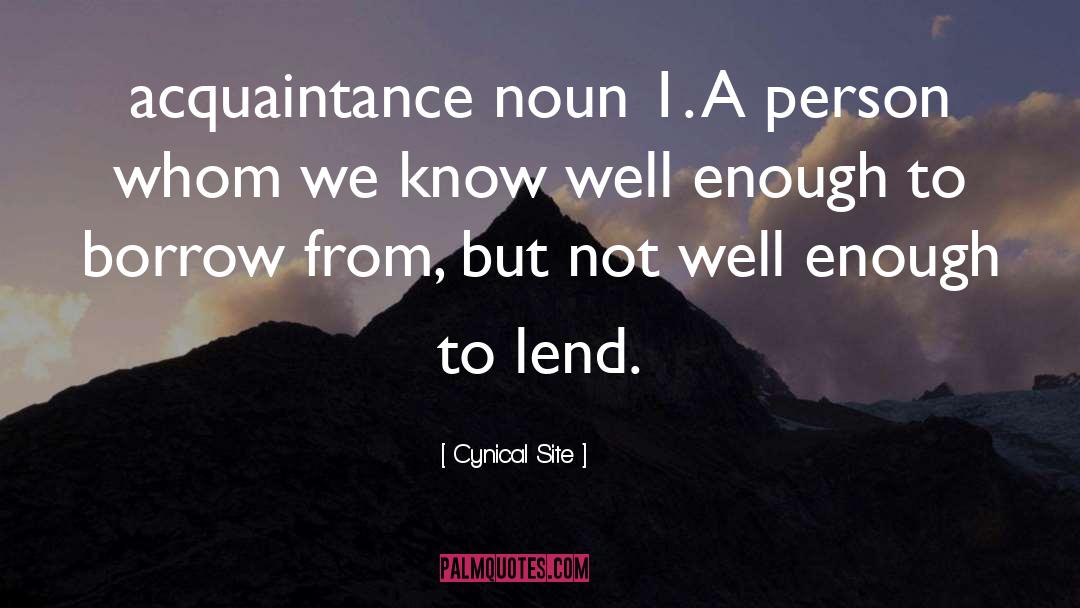 Cynical Site Quotes: acquaintance noun 1. A person