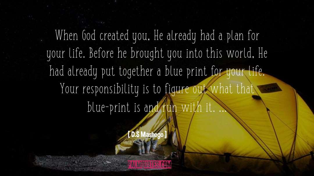 D.S. Mashego Quotes: When God created you, He