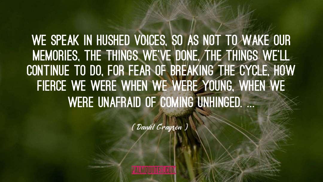 Daniel Grayson Quotes: We speak in hushed voices,