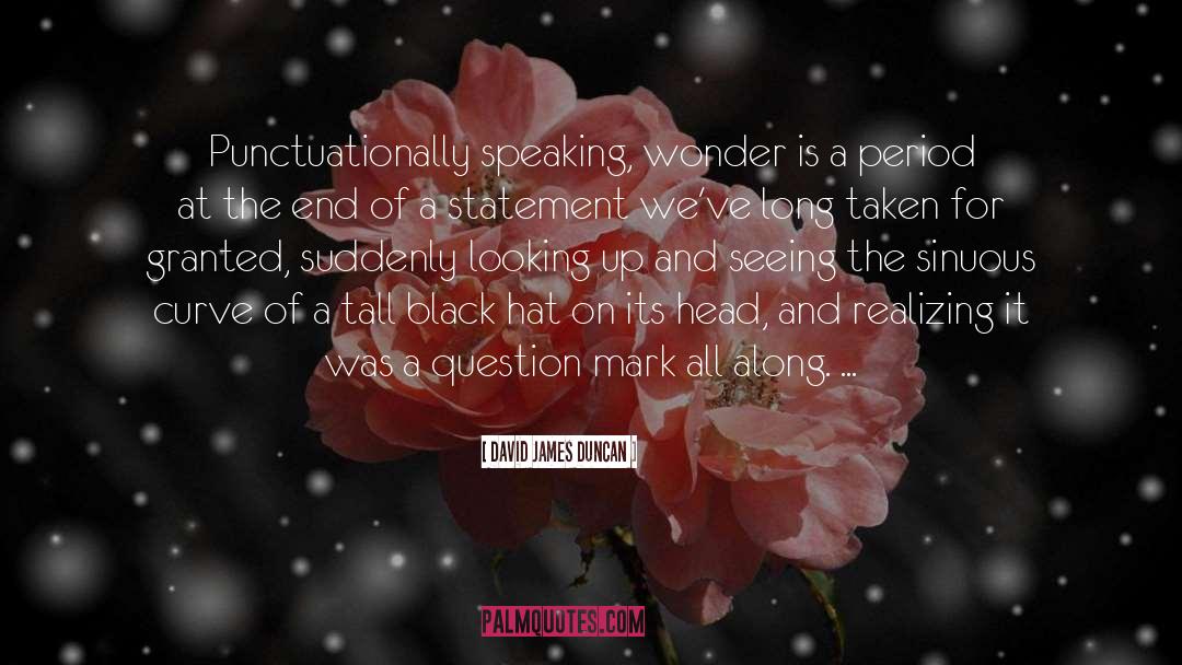 David James Duncan Quotes: Punctuationally speaking, wonder is a