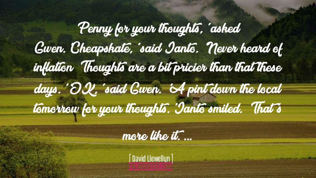 David Llewellyn Quotes: Penny for your thoughts,' asked