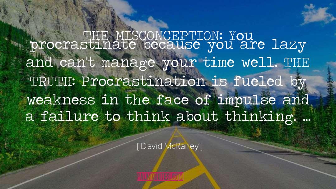 David McRaney Quotes: THE MISCONCEPTION: You procrastinate because