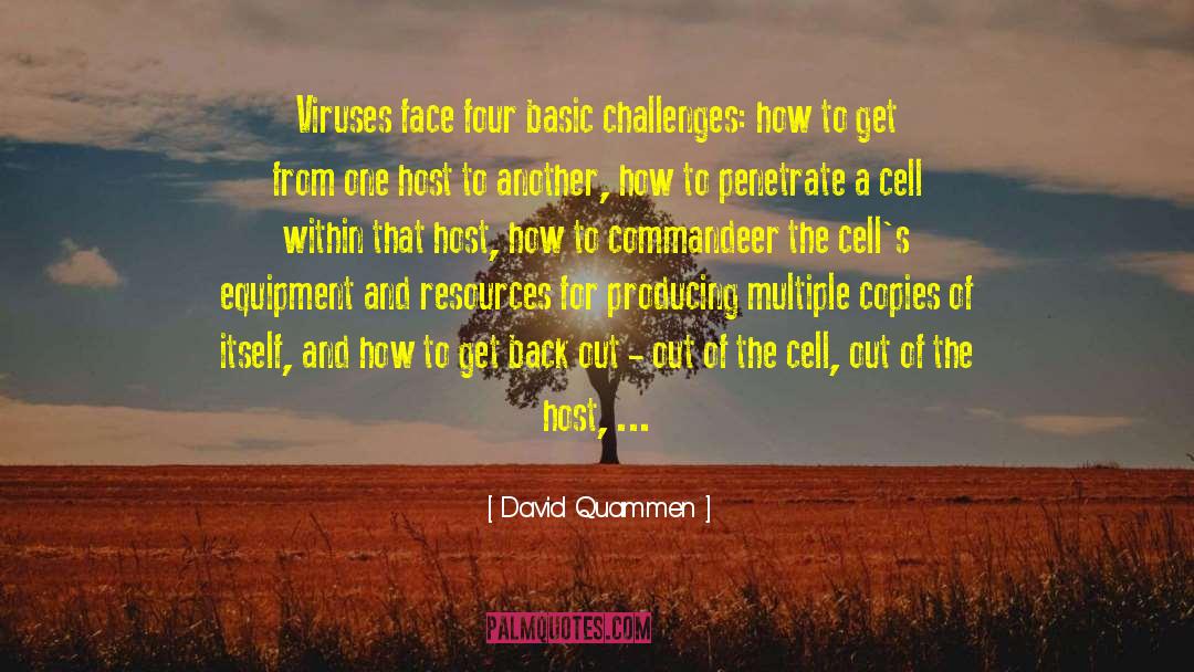 David Quammen Quotes: Viruses face four basic challenges: