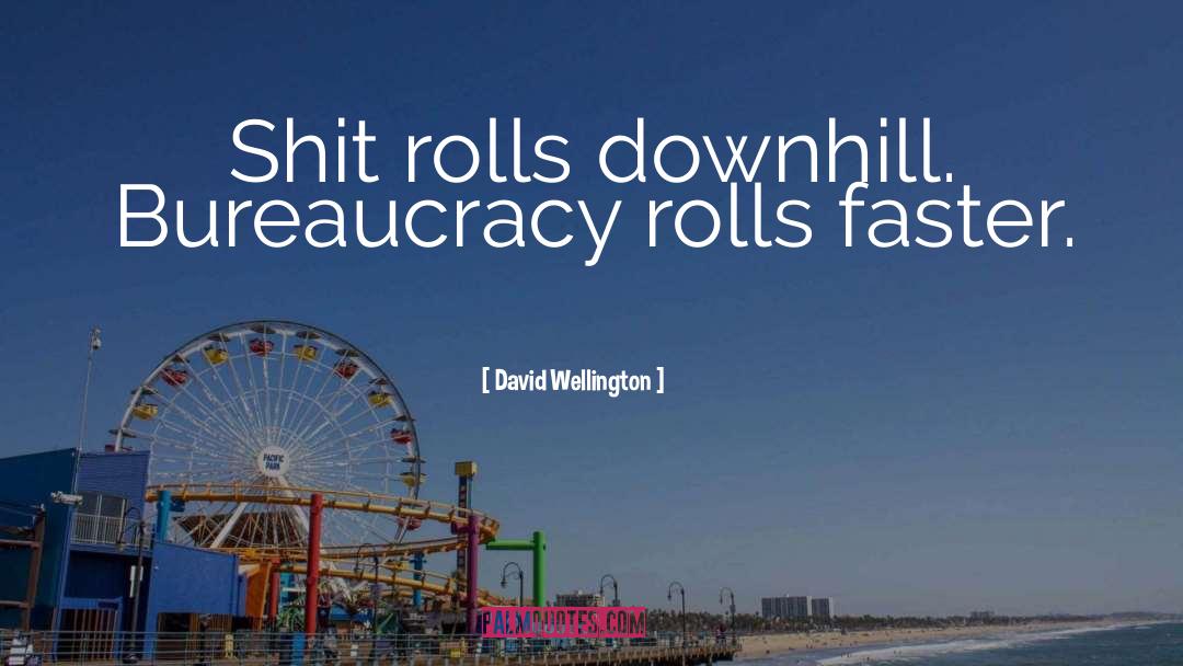 David Wellington Quotes: Shit rolls downhill. Bureaucracy rolls