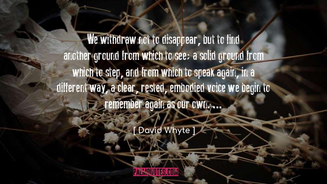 David Whyte Quotes: We withdraw not to disappear,