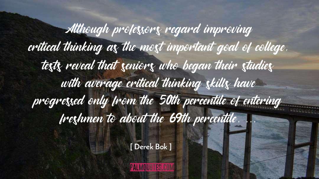 Derek Bok Quotes: Although professors regard improving critical