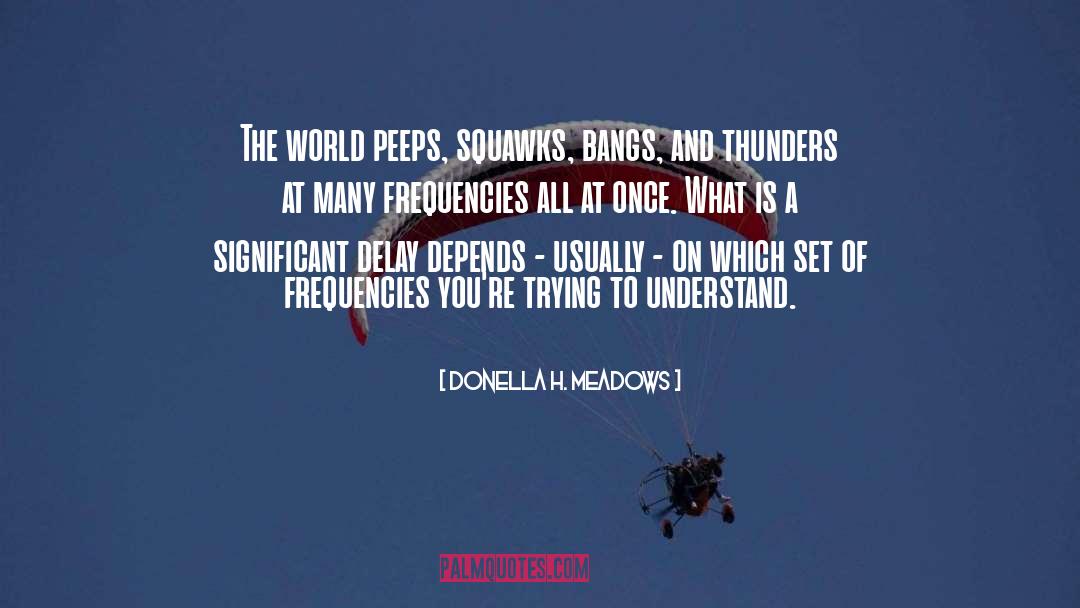 Donella H. Meadows Quotes: The world peeps, squawks, bangs,