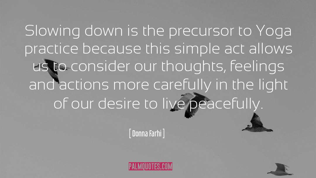 Donna Farhi Quotes: Slowing down is the precursor