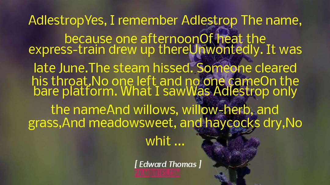 Edward Thomas Quotes: Adlestrop<br>Yes, I remember Adlestrop <br>The