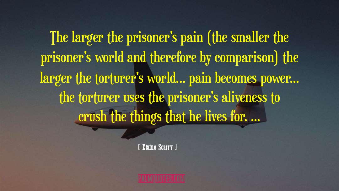 Elaine Scarry Quotes: The larger the prisoner's pain