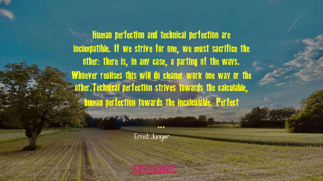 Ernst Junger Quotes: Human perfection and technical perfection