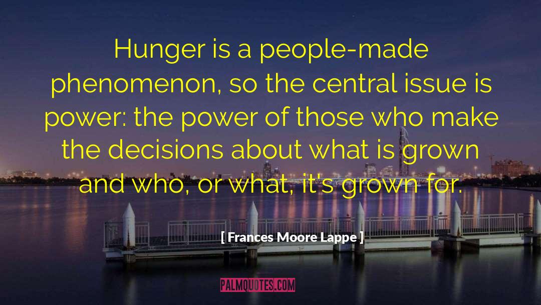 Frances Moore Lappe Quotes: Hunger is a people-made phenomenon,